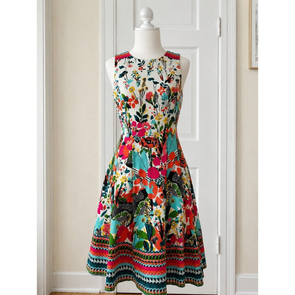 Maggy London Multicolor Floral Sleeveless A Line Fit Flare Dress Size 12 $175